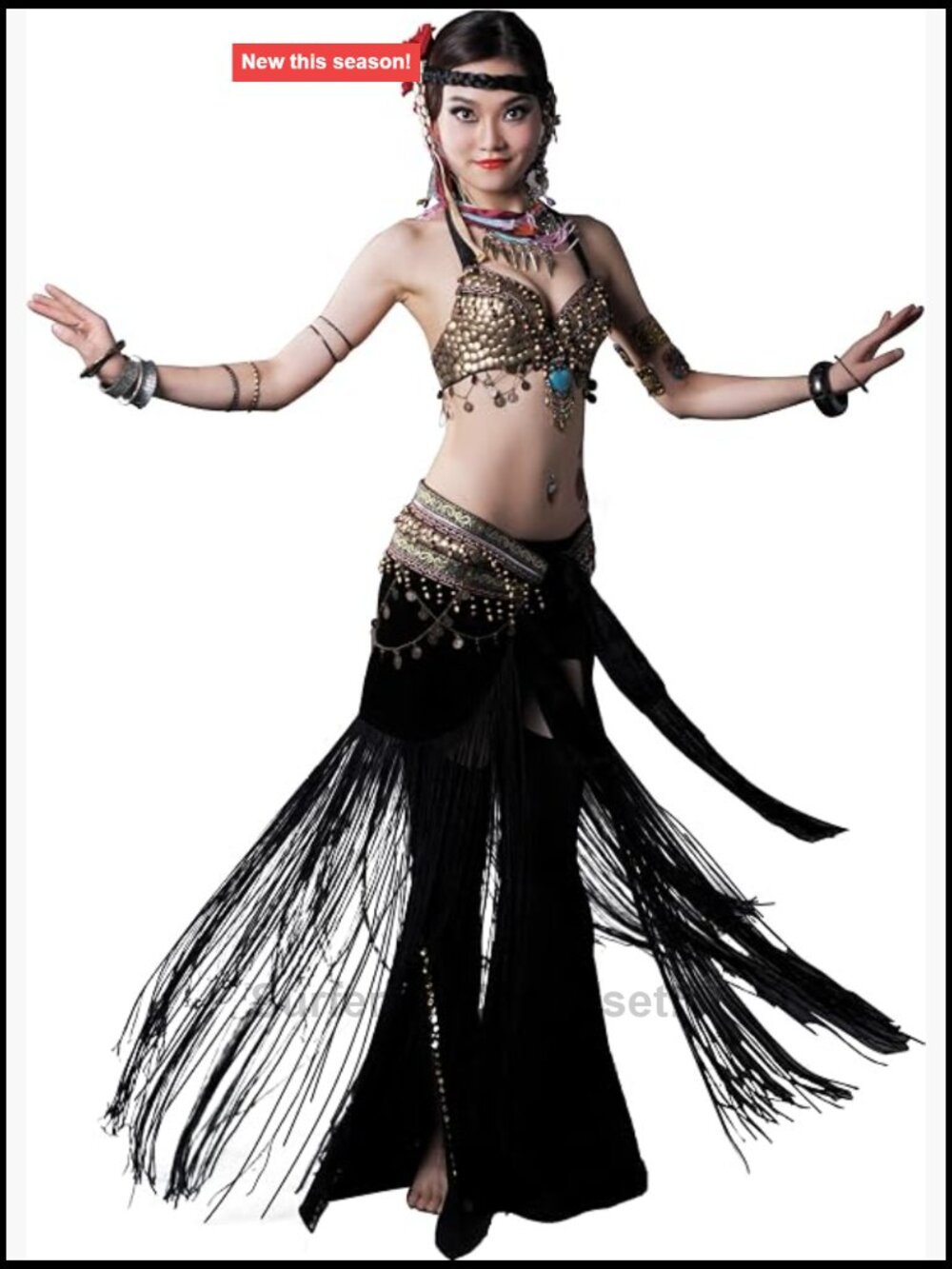 Tribal Belly Dance Costume Bra & Hip Scarf Set Cotton Polyester Fringe